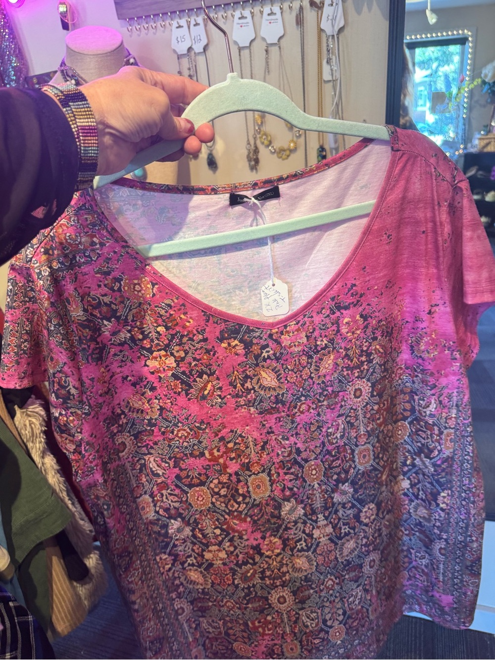 Pink Floral V-Neck Short Sleeve Tee